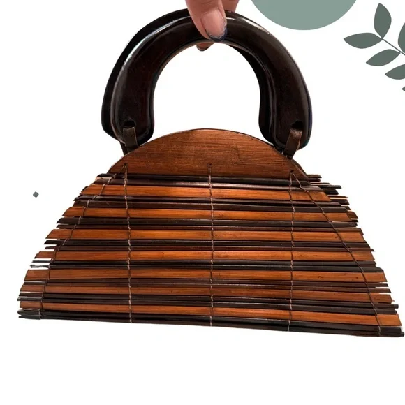 Vintage Wooden Slat Handbag | Boho Resort Statement Purse - Picture 2 of 10